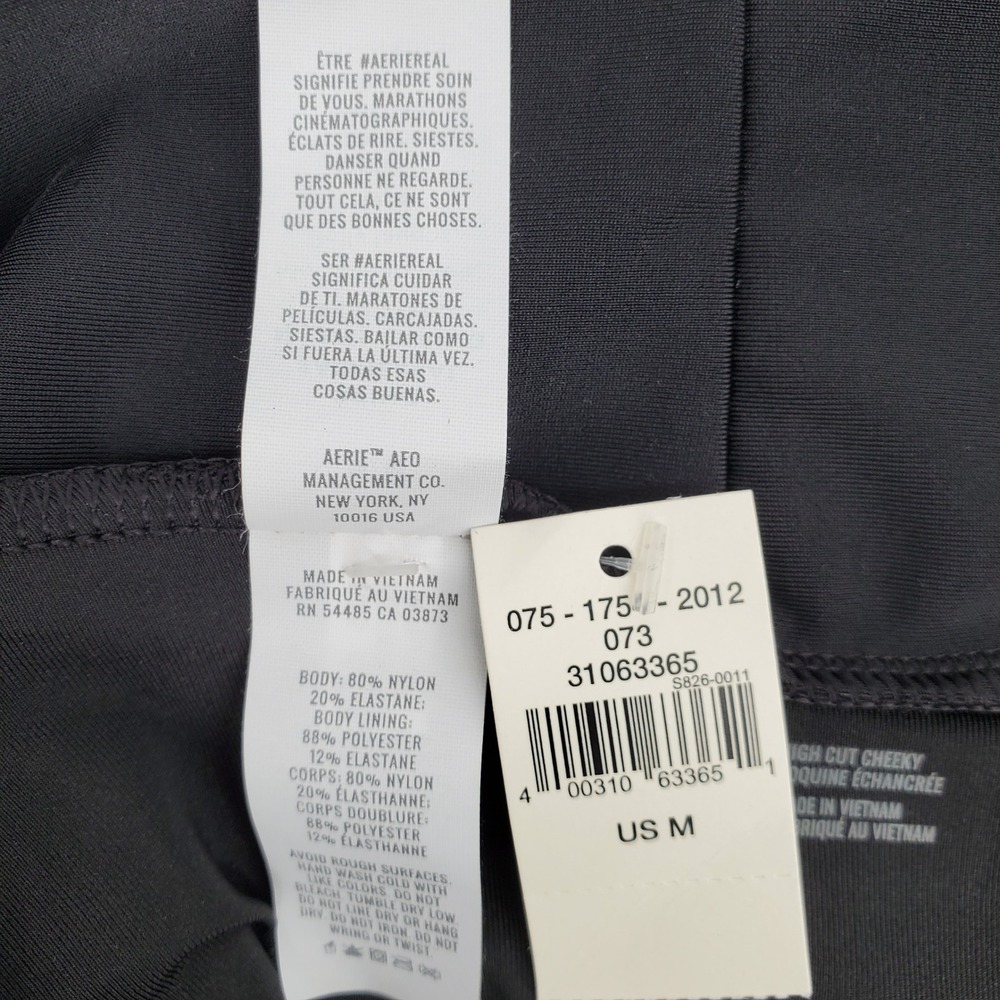 Aerie Womens Medium High Cut Cheeky Crossover Bikini Bottom Black Stretch Lined - Picture 10 of 10